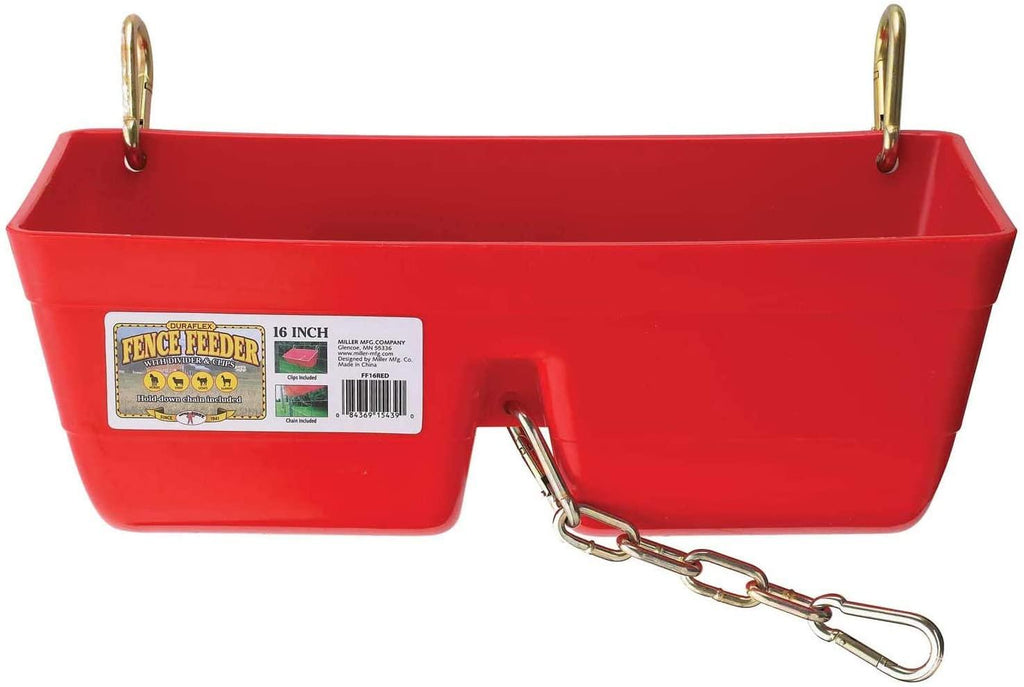 little giant ff16red 9 quart heavy duty plastic feed trough bucket fence feeder with clips for livestock &amp; pets, red (6 pack)