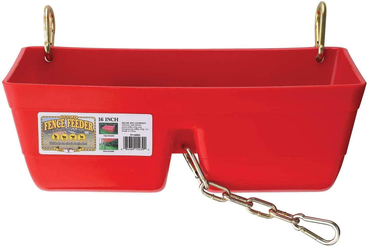 little giant ff16red 9 quart heavy duty plastic feed trough bucket fence feeder with clips for livestock &amp; pets, red (6 pack)