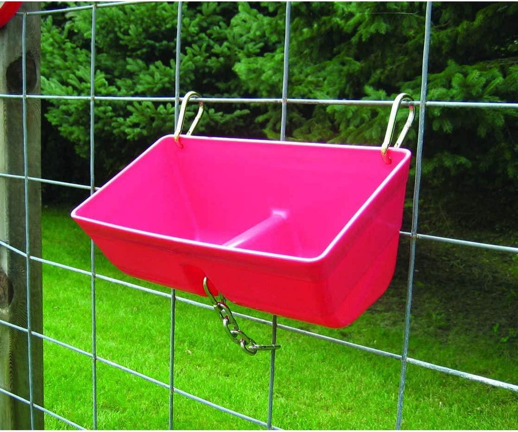 little giant ff16red 9 quart heavy duty plastic feed trough bucket fence feeder with clips for livestock &amp; pets, red (6 pack)