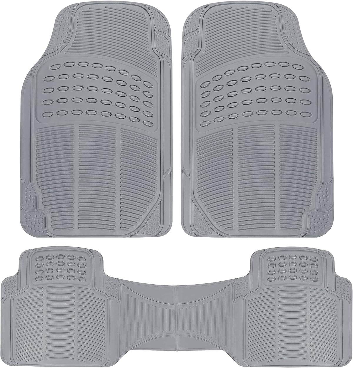 BDK Original ProLiner 3 Piece Heavy Duty Front &amp; Rear Rubber Floor Mats for Car SUV Van &amp; Truck, Gray - All Weather Floor Protection with Universal Fit