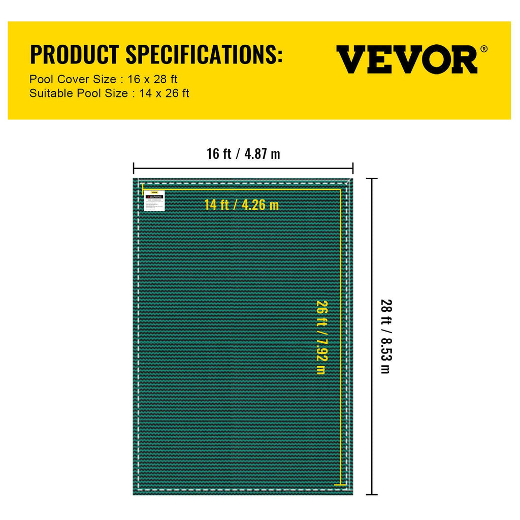 vevor pool safety cover 16'x28' 2-ply polypropylene mesh in ground rectangle