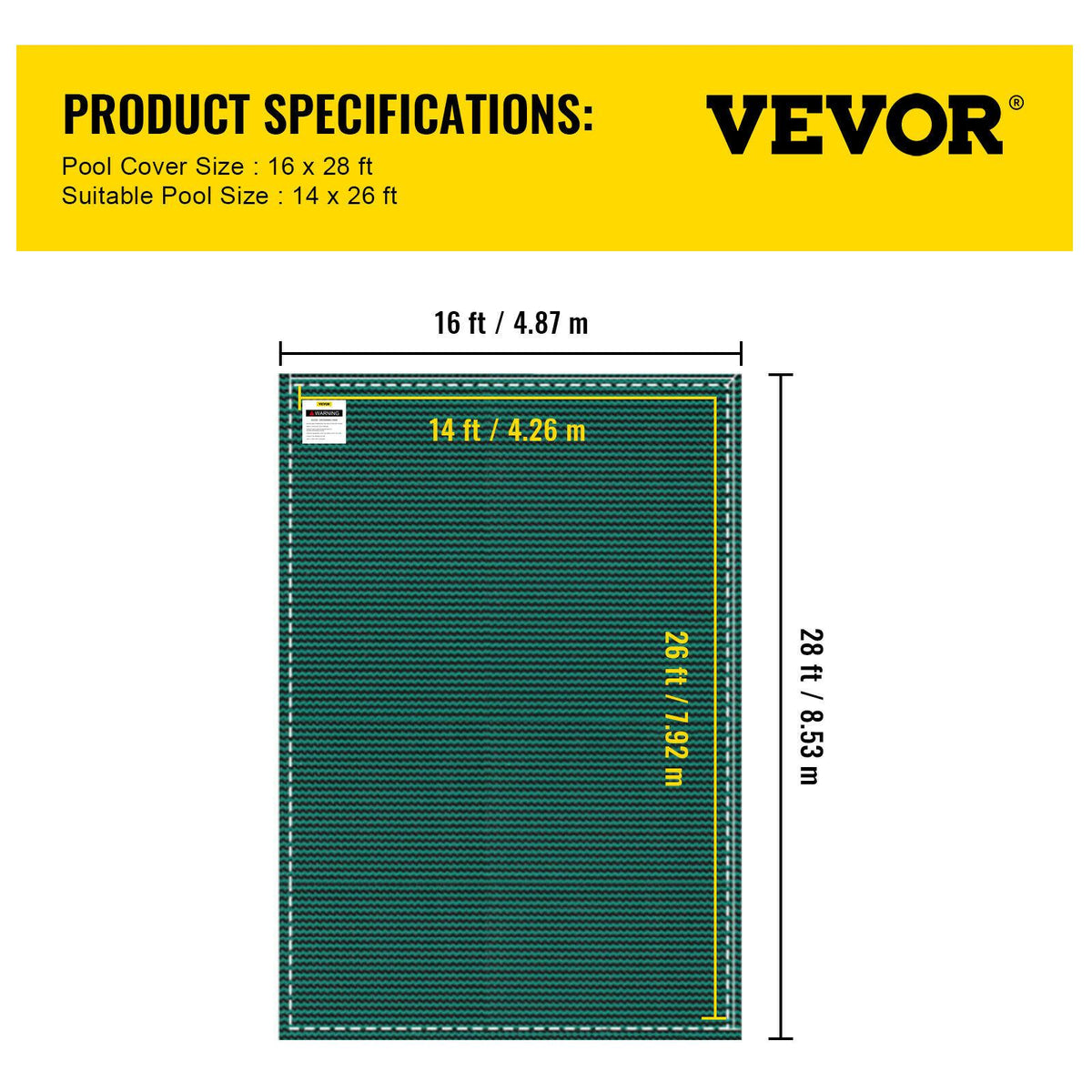 vevor pool safety cover 16'x28' 2-ply polypropylene mesh in ground rectangle