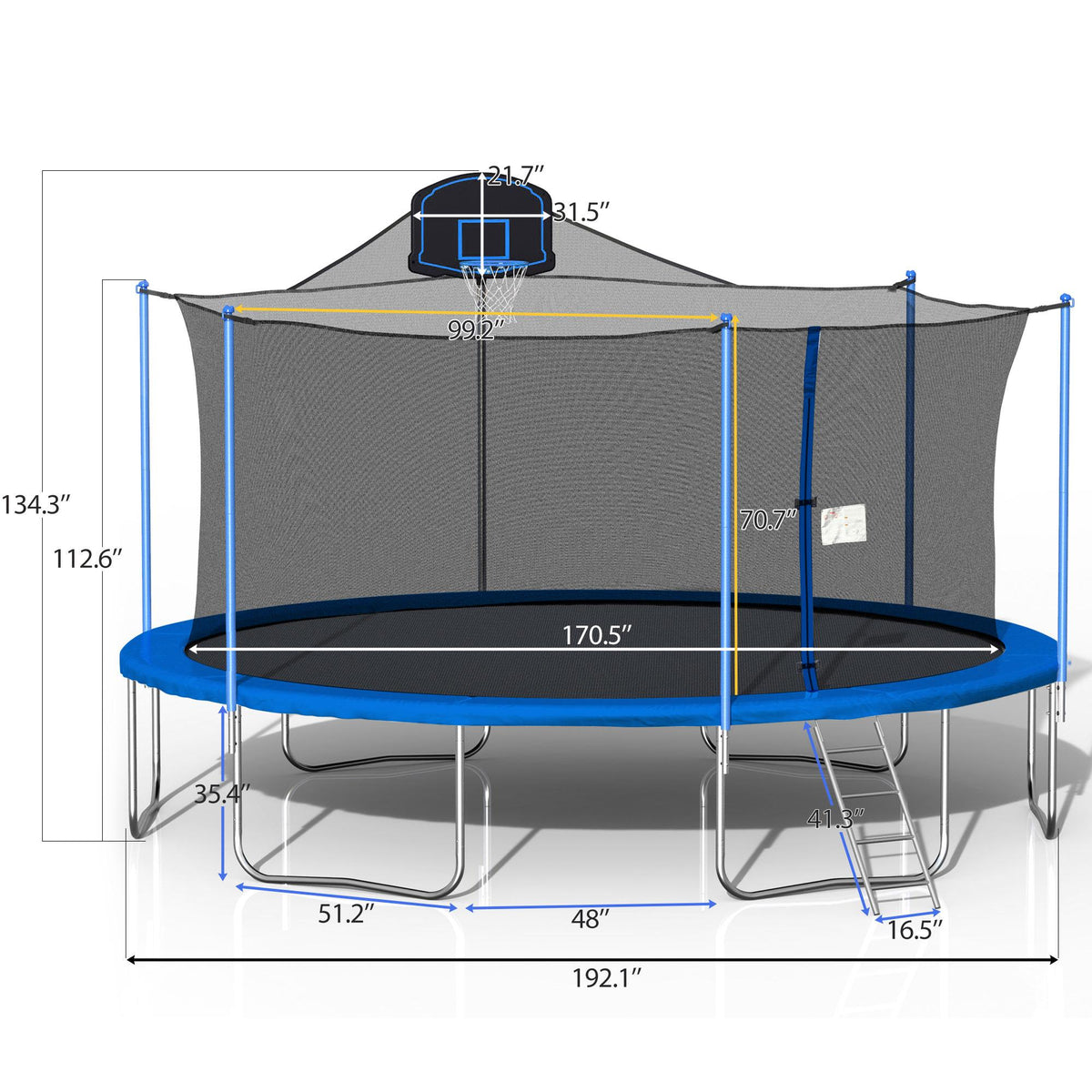 16FT Trampoline, 2021 Upgraded Outdoor Round Trampoline with Safety Enclosure, Basketball Hoop and Ladder, Outdoor Trampoline for Family School Entertainment, Heavy Duty Frame and Coiled Spring, B235