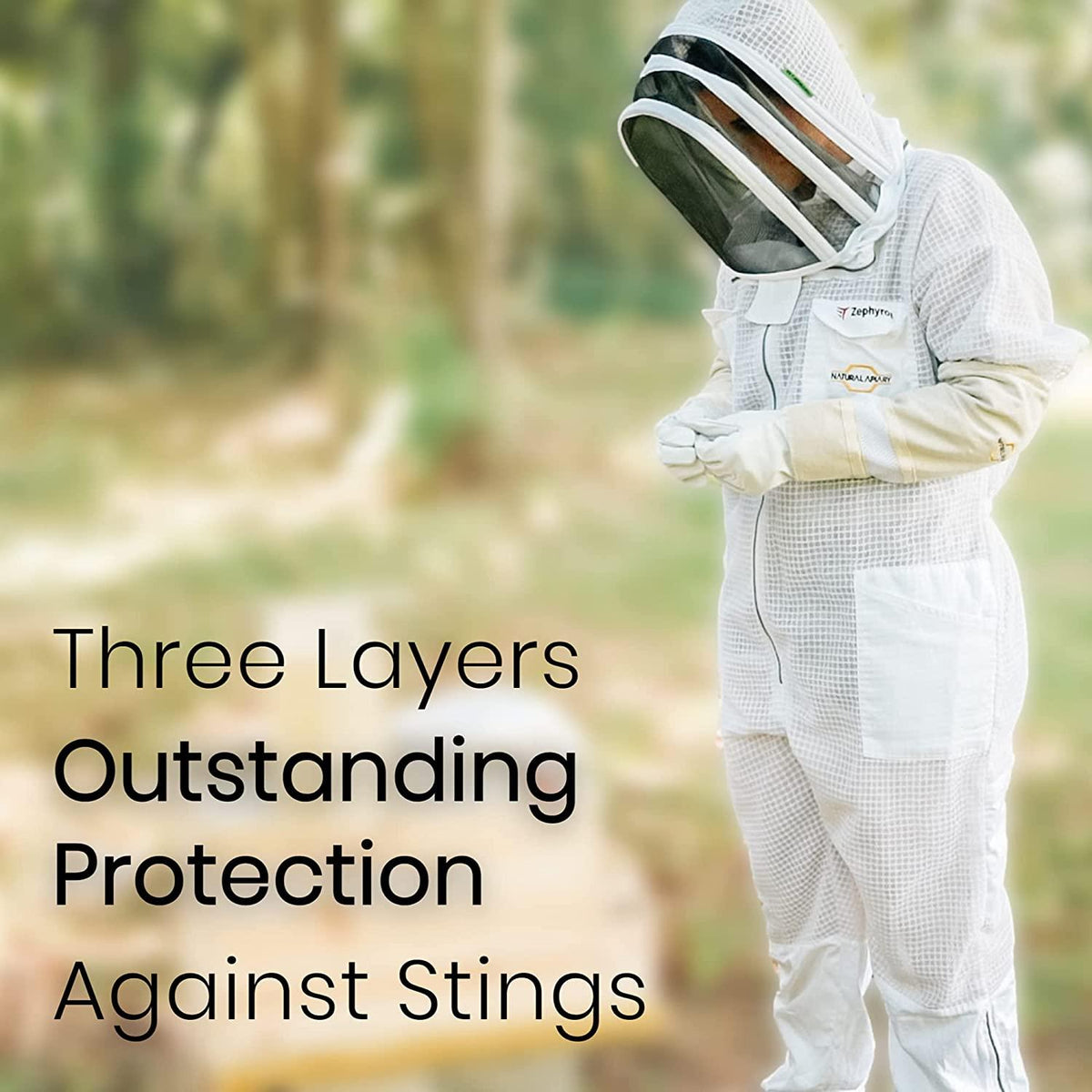 natural apiary - zephyros protect beekeeping jacket - white - clear view fencing veil - keep fresh &amp; comfortable with maximum protection - professional &amp; beginner beekeepers - x large