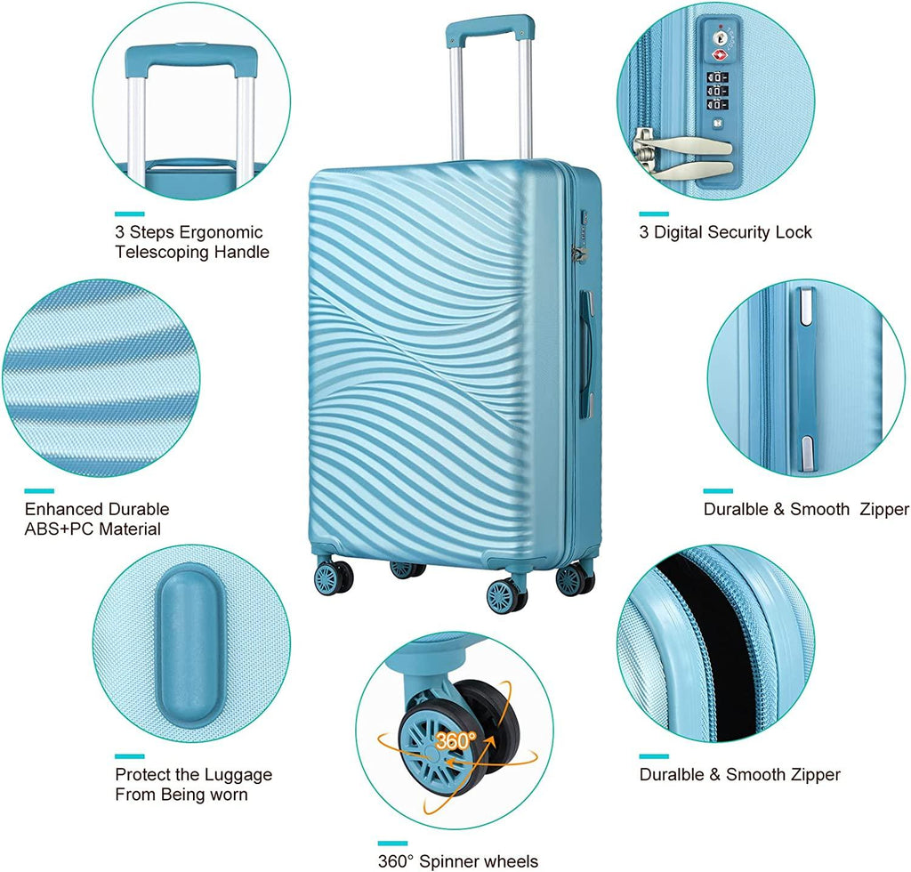 Luggage 3 Piece Sets with Spinner Wheels, ABS Durable Hardside Suitcase TSA Lock Carry On(20/24/28 inch,Blue)