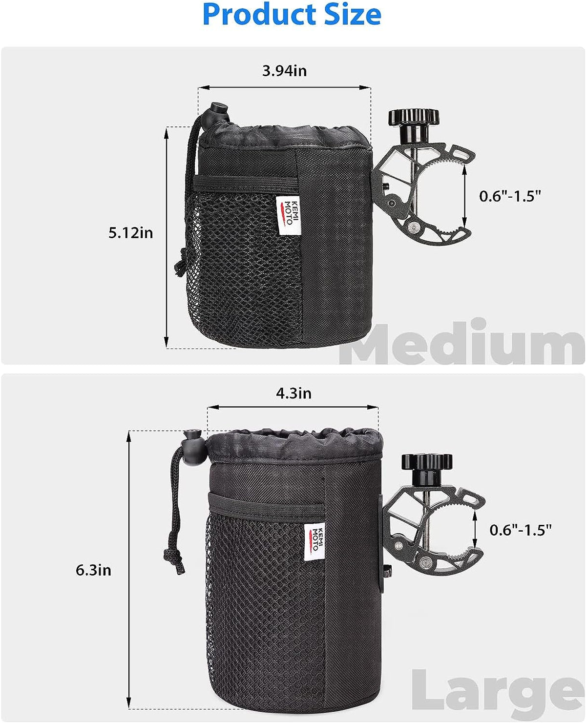 kemimoto Wheelchair Cup Holder, Oxford Fabric Drink Cup Can Holder with Drain and Alligator Clamp, Bar Cup Holder for Motorcycle, ATV, Scooter, Marine Boat, Kayak, Bike, Wheelchair, Walker, Golf Cart