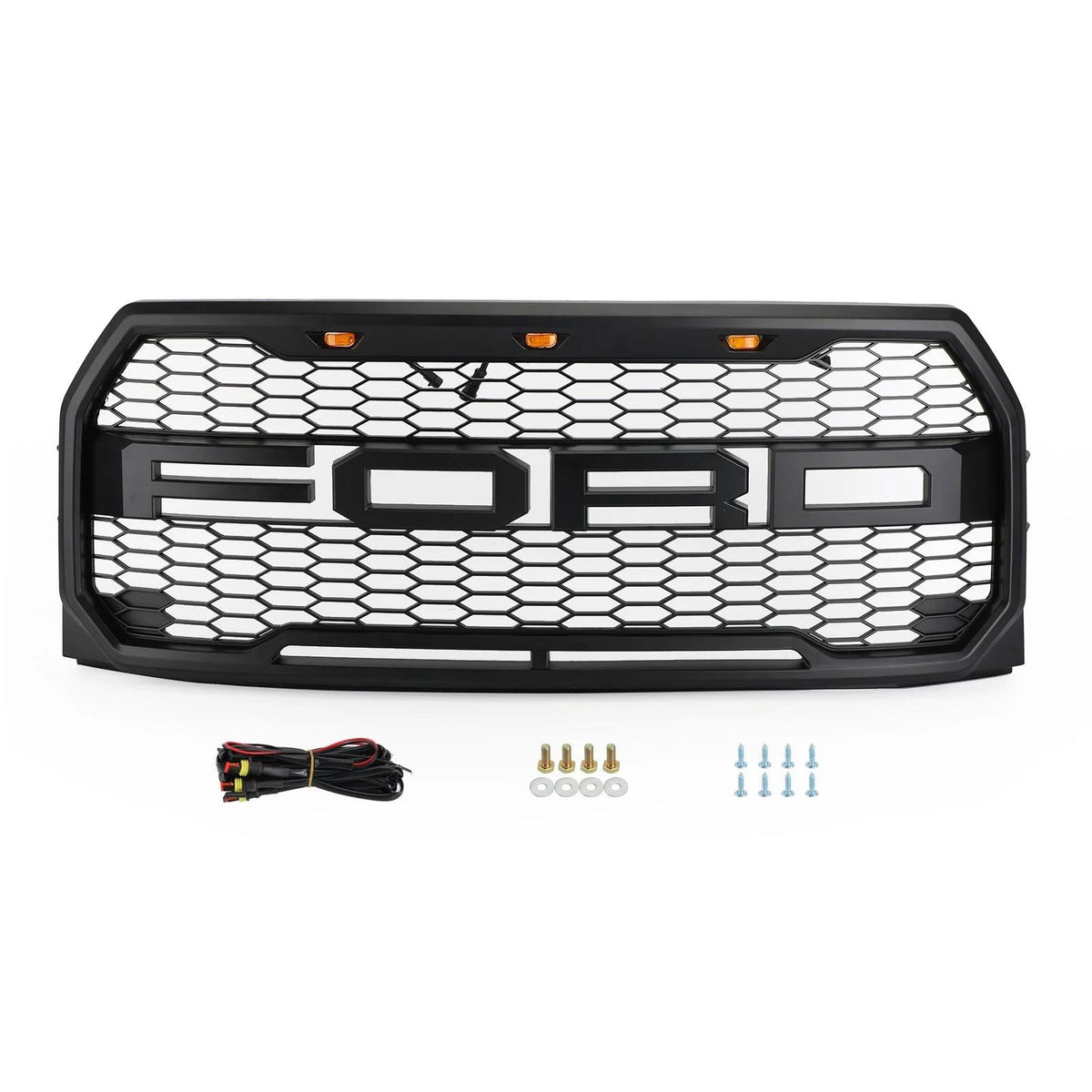 2015-2023 F150 Ford Raptor Style Black Front Bumper Grill W/ LED Grille Replacement Generic