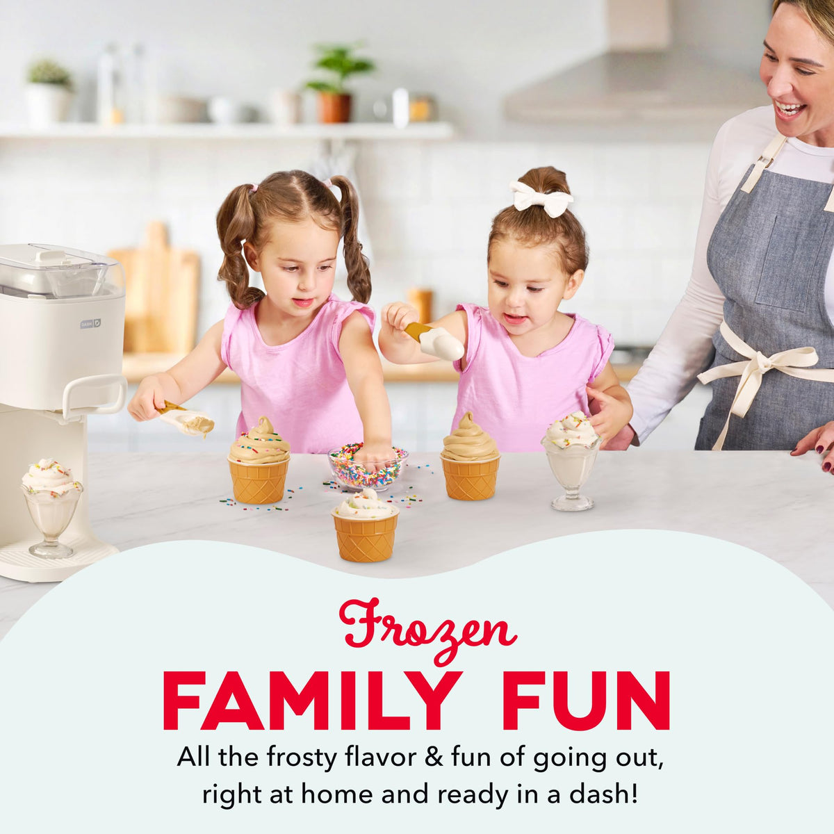 Soft Serve Ice Cream Maker | Frozen Yogurt, Sorbet, and Gelato - Countertop Ice Cream Machine for Home with Freezer Bowl, Ingredient Chute, & Dispensing Lever - Includes 4 Serving Bowls & Spoons