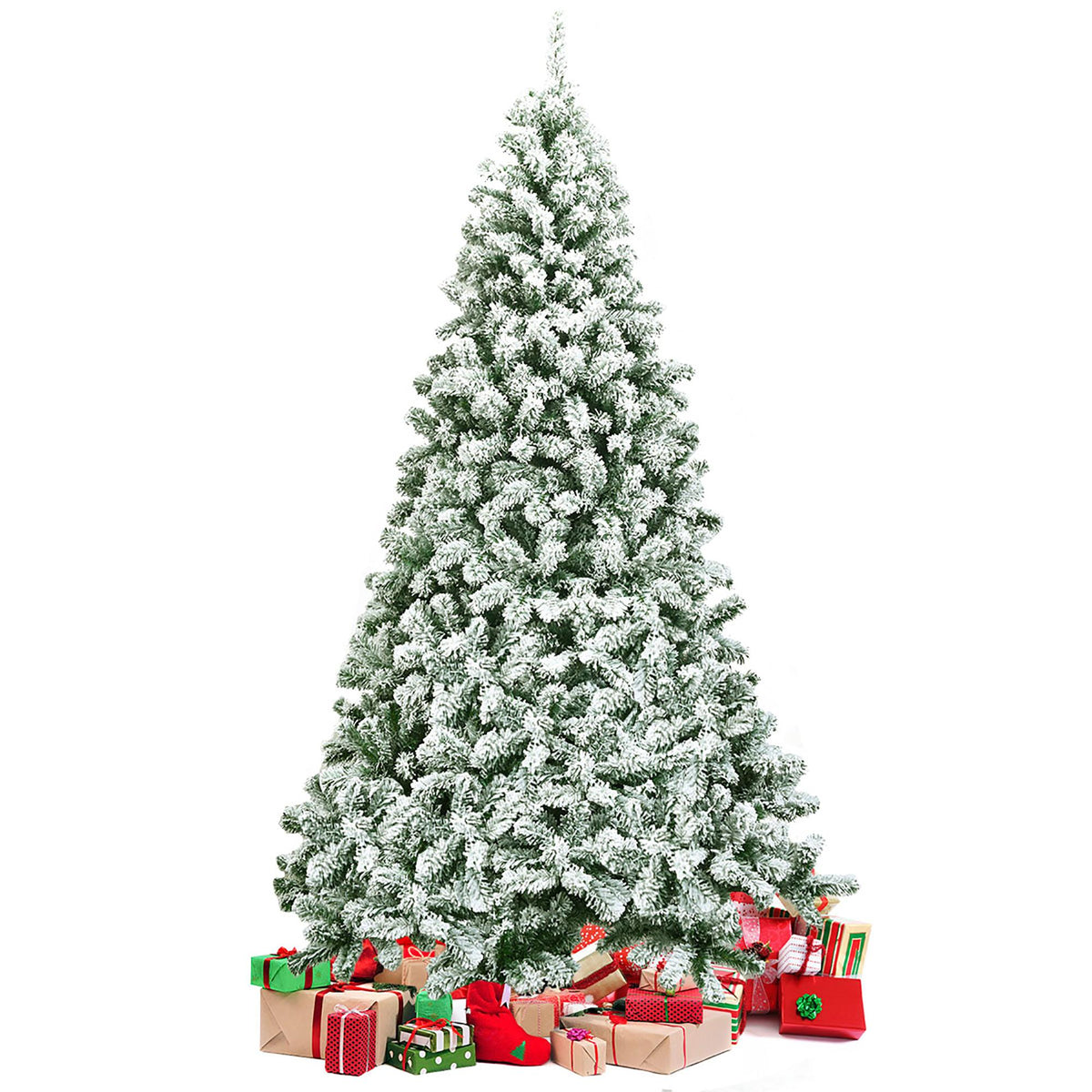 Costway 7.5FT Snow Flocked Artificial Christmas Tree Hinged w/1346 Tip and Foldable Base