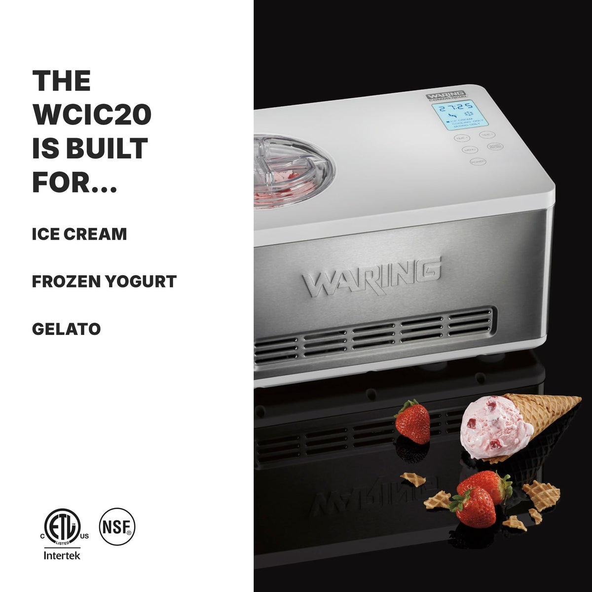 Commercial 2-Quart Compressor Ice Cream Maker Machine, -in Compressor No Pre-Freezing, for Restaurants & Professional Kitchens, WCIC20