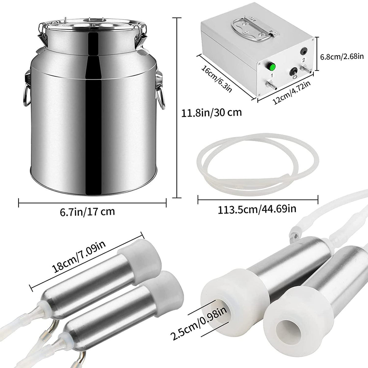 portable cow milking machine, 7l/14l pulsation vacuum pump milker, electric livestock milking equipment w/food-grade bucket, auto-stop milking machine for cows (7l)