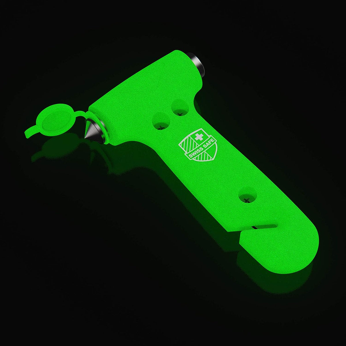 Swiss Safe 5-in-1 Car Safety Hammer, Emergency Escape Tool with Car Window Breaker and Seatbelt Cutter, Glow in The Dark