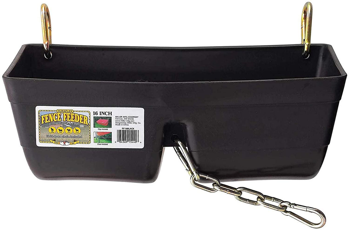 little giant ff16black 9 quart heavy duty plastic feed trough bucket fence feeder with clips for livestock &amp; pets, black (6 pack)