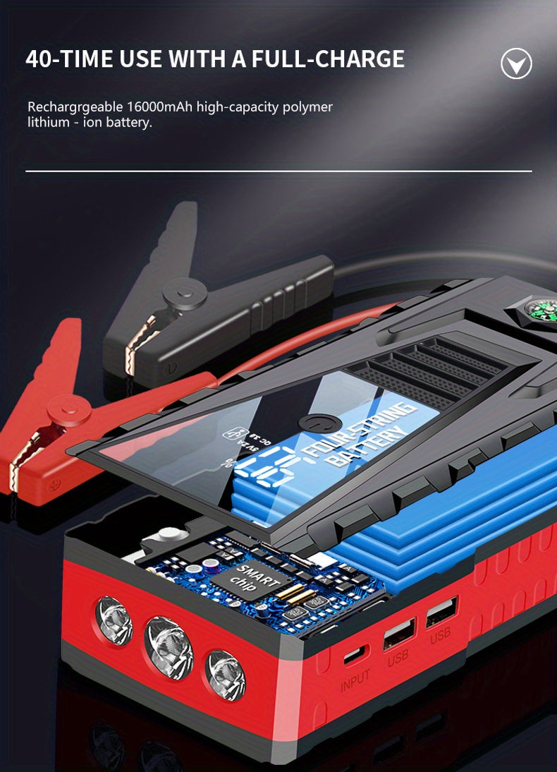 Car Jump Starter: Emergency Power Bank Booster With LED Automotive Starting Device