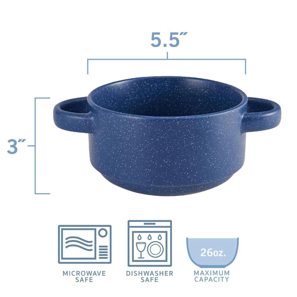 Double Handled Set of 6 Bowls, Assorted