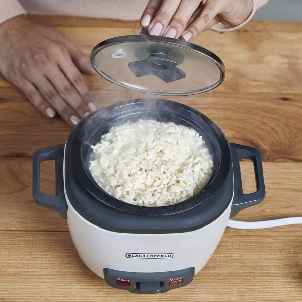Rice Cooker, 1.5-Cup Uncooked (3-Cup Cooked) Rice, Steaming Basket, Removable Non-Stick Bowl, One-Touch, White