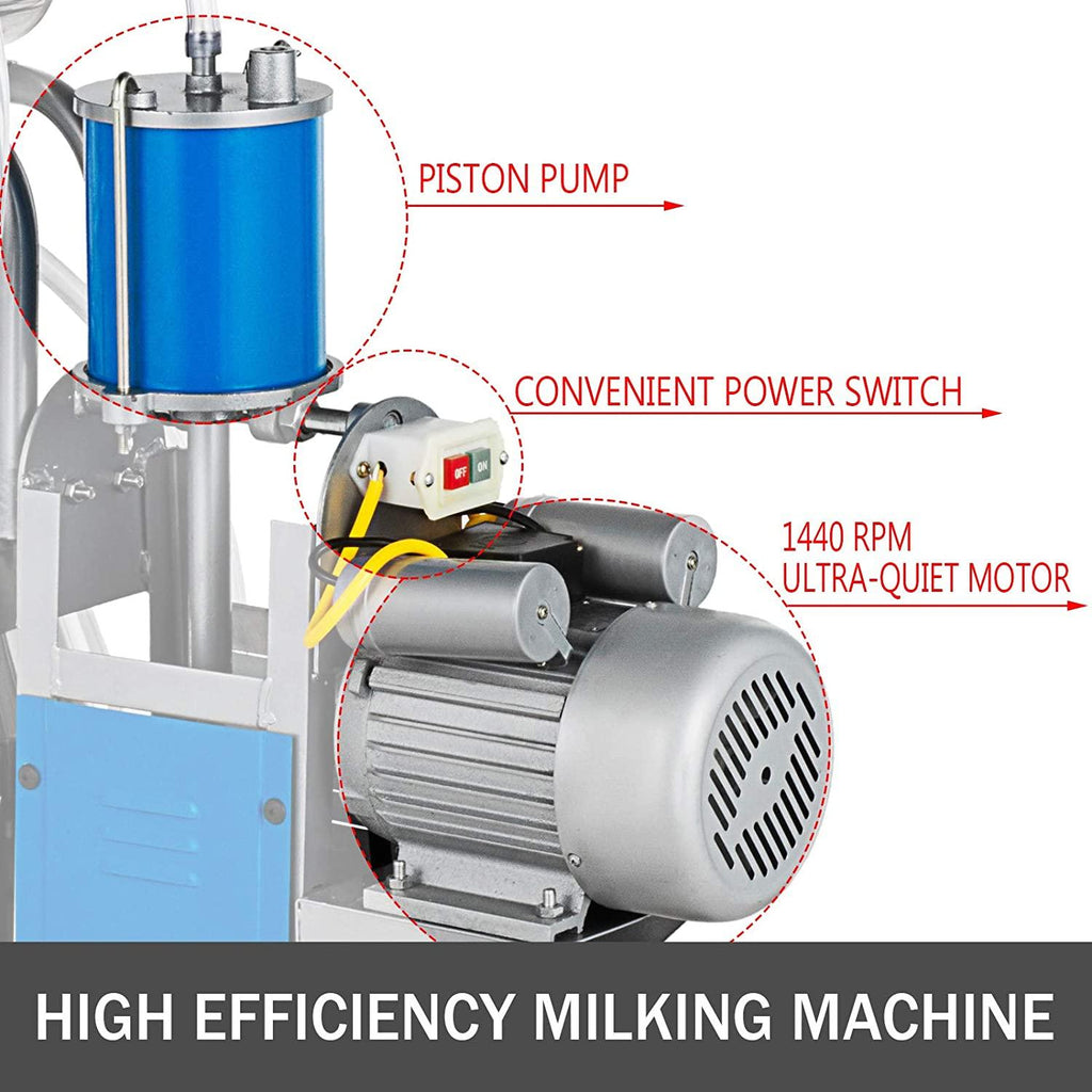 vevor electric milking machine 1440 rpm 5-8 cows per hour milker machine 0.55 kw milking equipment with 25l 304 stainless steel bucket single cow milking machine bucket milker for cows