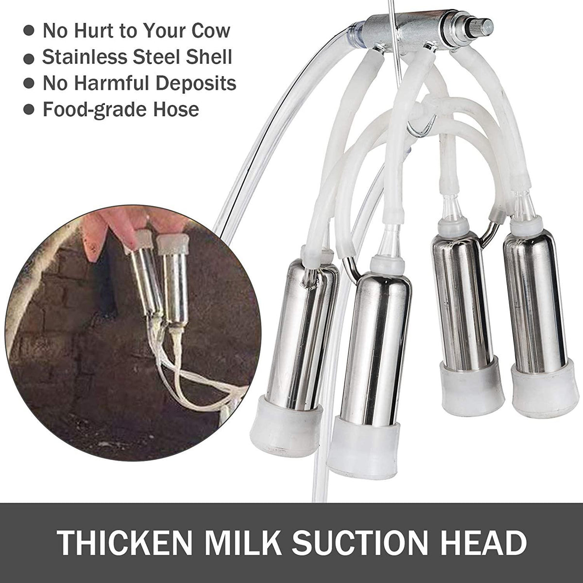 vevor electric milking machine 1440 rpm 5-8 cows per hour milker machine 0.55 kw milking equipment with 25l 304 stainless steel bucket single cow milking machine bucket milker for cows