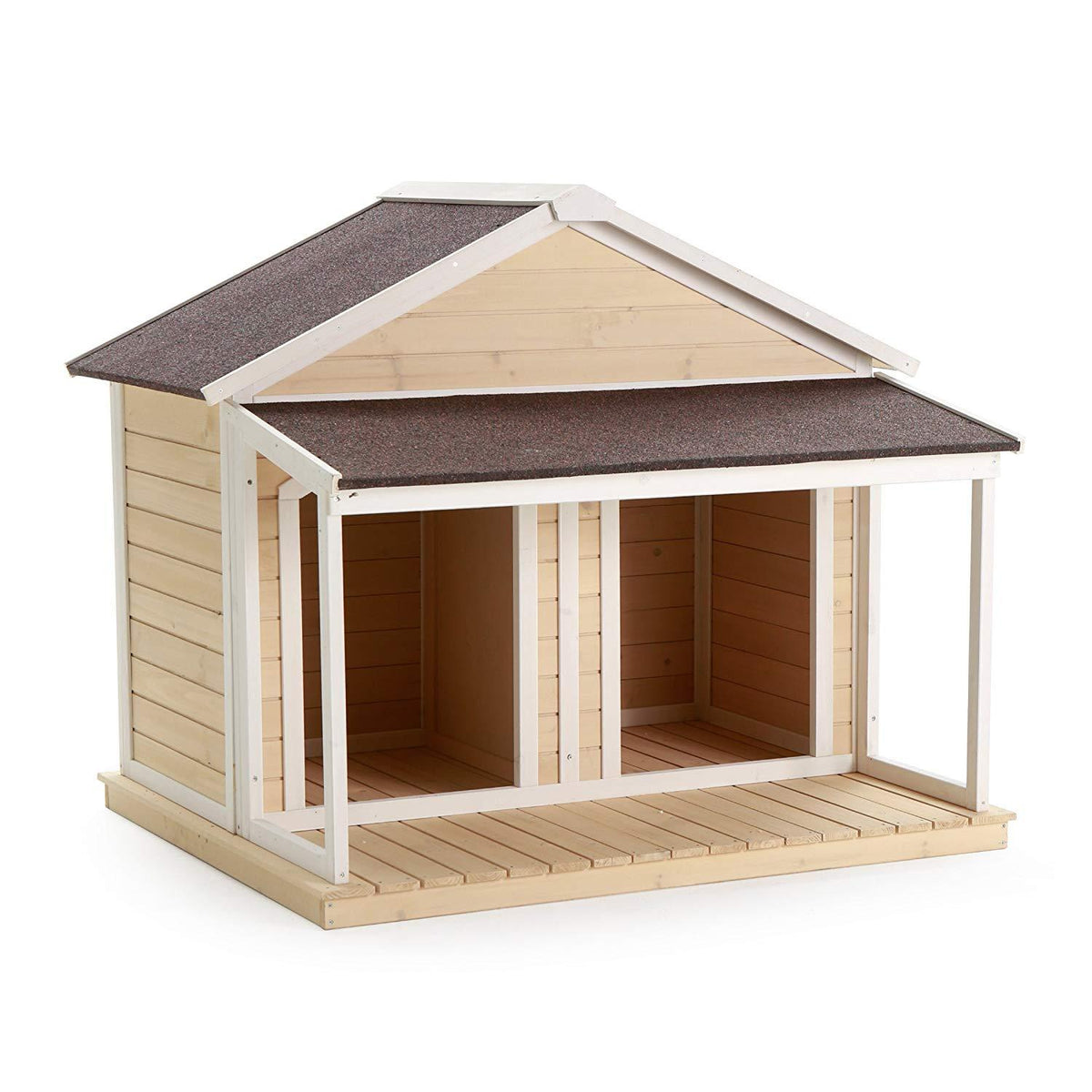 Antique LarDog House W Roof Solid Penthouse Kennels Crates Duplex 51x43x43 W Balcony &amp; Ez Entrance for Two Dogs. For Outdoor Dog Bed Has a Raised Bottom and Natural Insulation. White Wash