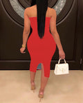 Letter Poker Print Bandeau Slit Dress