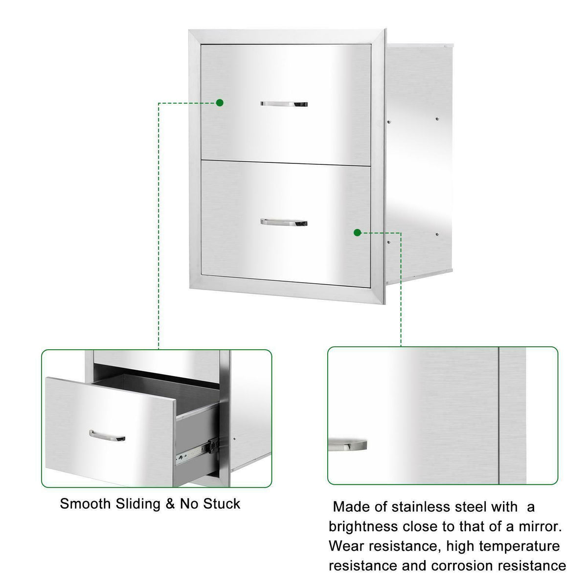 Steel BBQ Double Triple Drawers Outdoor Kitchen Door Silver