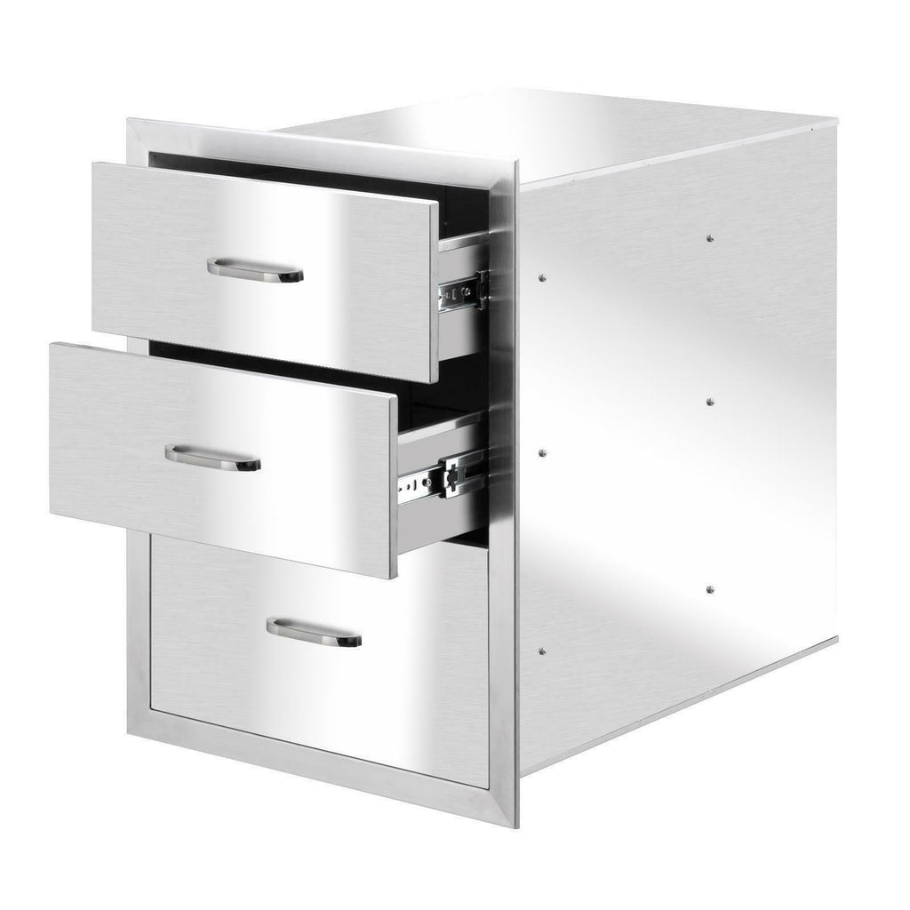 Steel BBQ Double Triple Drawers Outdoor Kitchen Door Silver