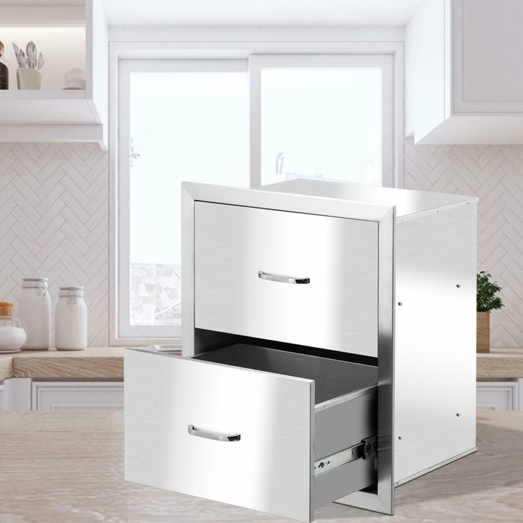 Steel BBQ Double Triple Drawers Outdoor Kitchen Door Silver
