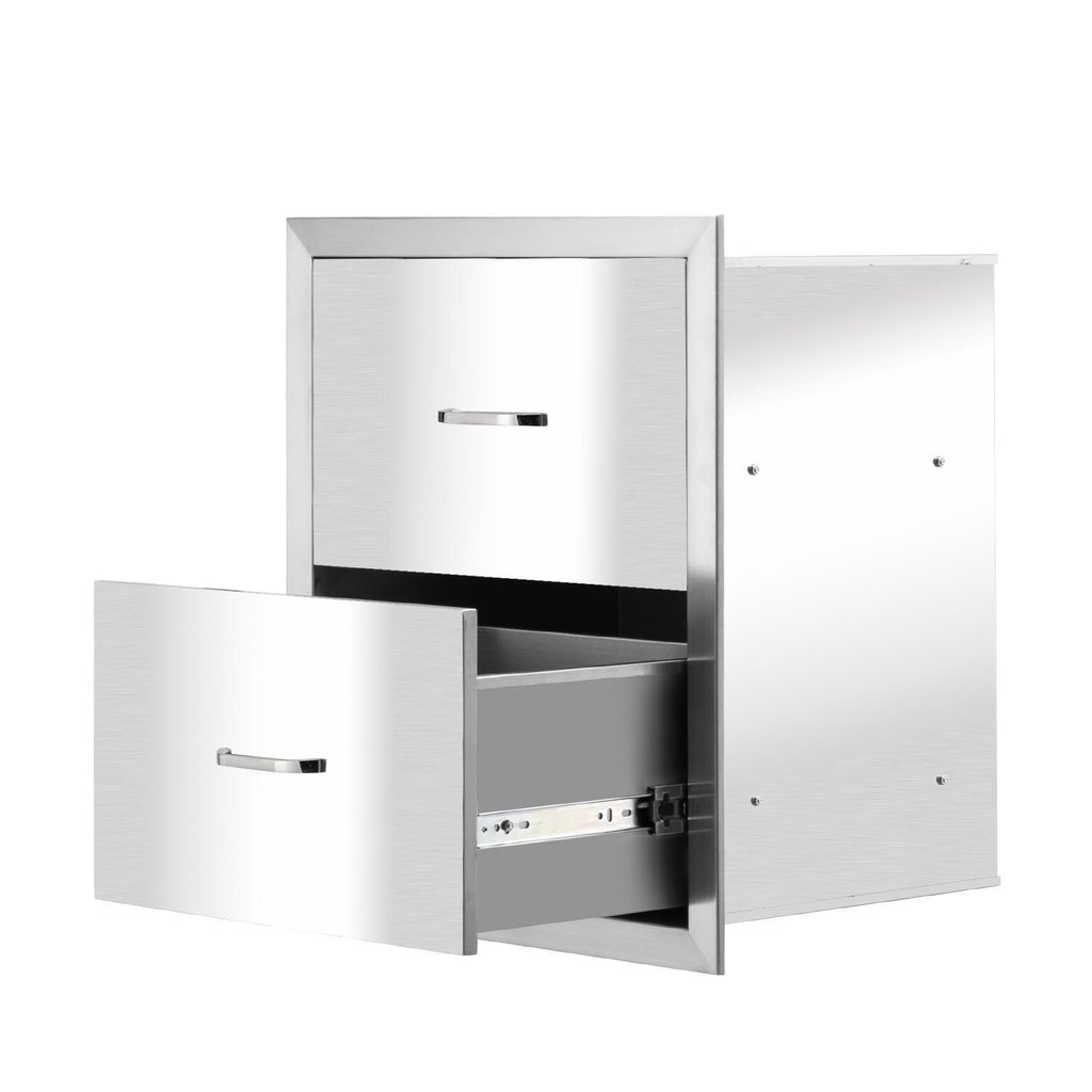 Steel BBQ Double Triple Drawers Outdoor Kitchen Door Silver