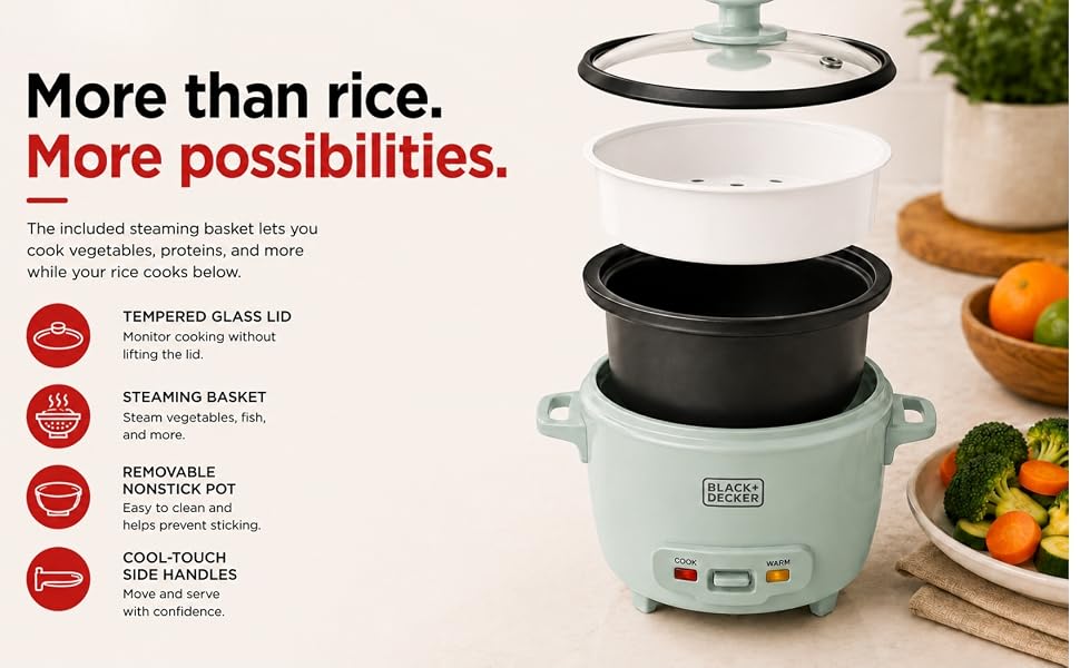 3-Cup Cooked (1.5 Cups Uncooked) Rice Cooker, Removable Nonstick Bowl, One-Touch Operation, Surf Spray
