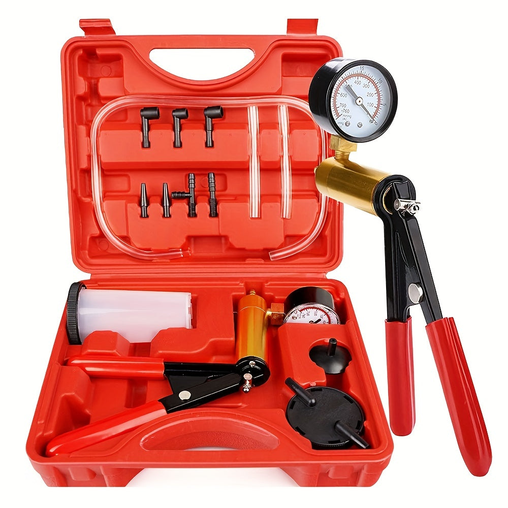 2 In 1 Brake Bleeder Kit, Hand Held Vacuum Pump Test Set, For Automotive With Protected Case,Adapters, One-Man Brake And Clutch Bleeding System