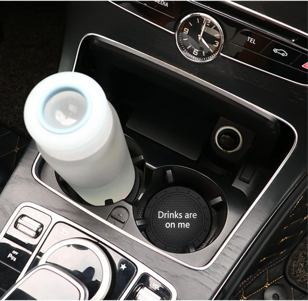 8sanlione 2 Pack Car Cup Holder Coasters, 2.75 Inch Non-Slip PVC Insert Cup Coaster, Anti-Scratch Auto Cup Mats for Women Men, Vehicle Interior Accessories Universal for Car, SUV, Truck (B Black/2PCS)