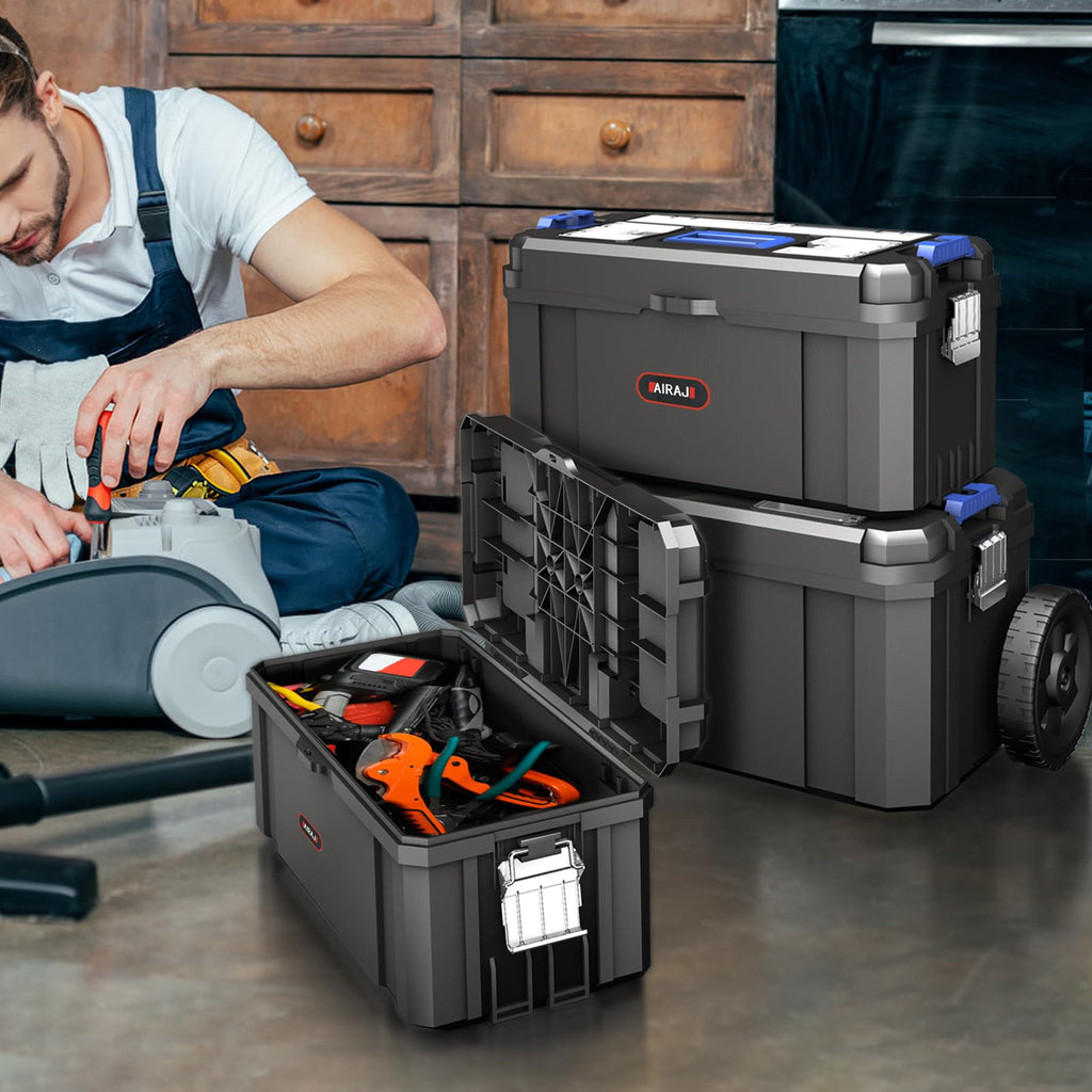 3 IN 1 Rolling Tool Box With Wheels,Stackable Tool Box,Modular Tools StoraOrganizer,Top Small Parts Organizer ,With Removable Small Parts Box,for Home,Repair,GaraStorage,17 IN+19 IN+21 IN