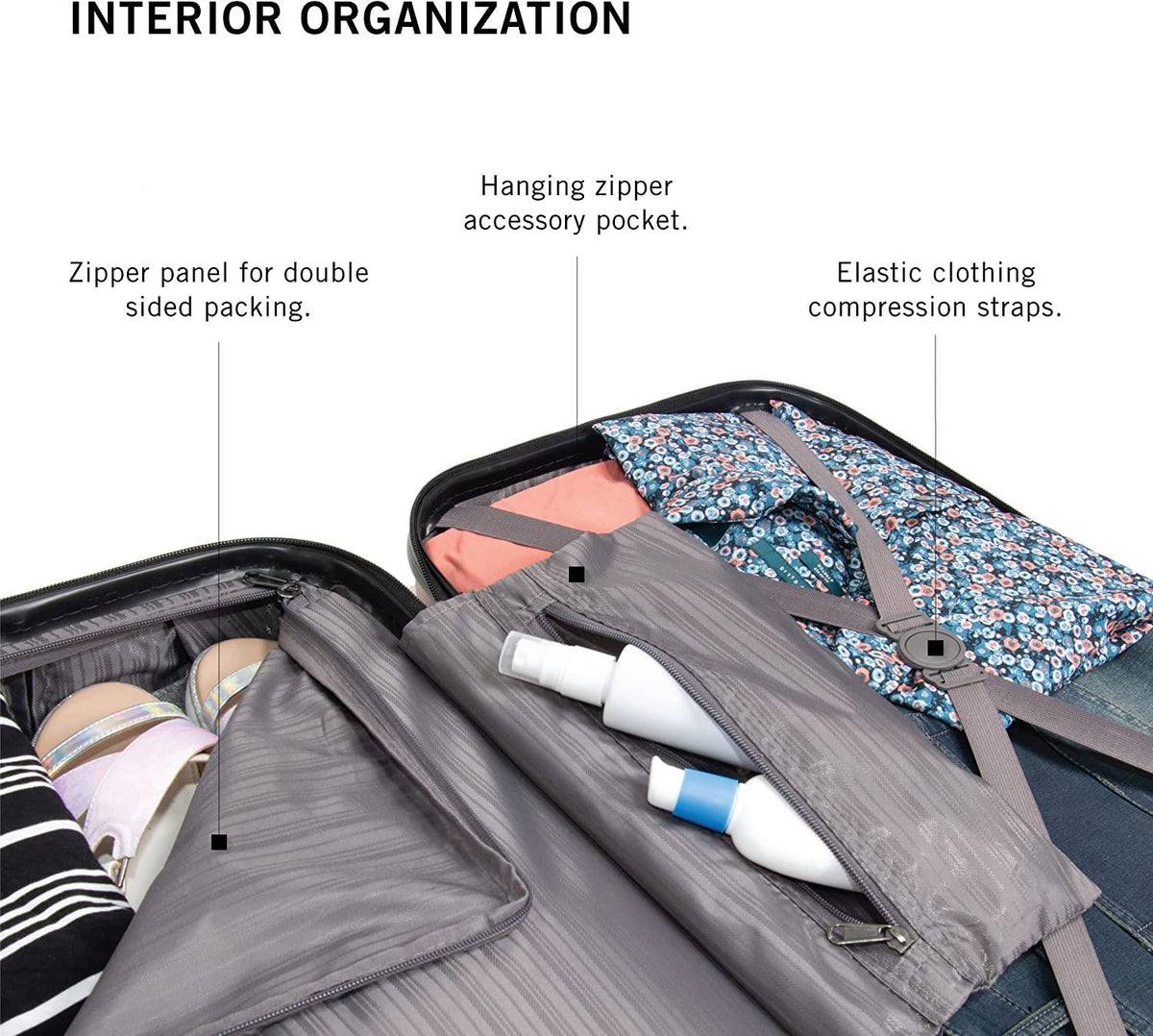Out Of Bounds Luggage Collection Lightweight Durable Hardside 4-Wheel Spinner Travel Suitcase Bags, Charcoal, 28-Inch Checked