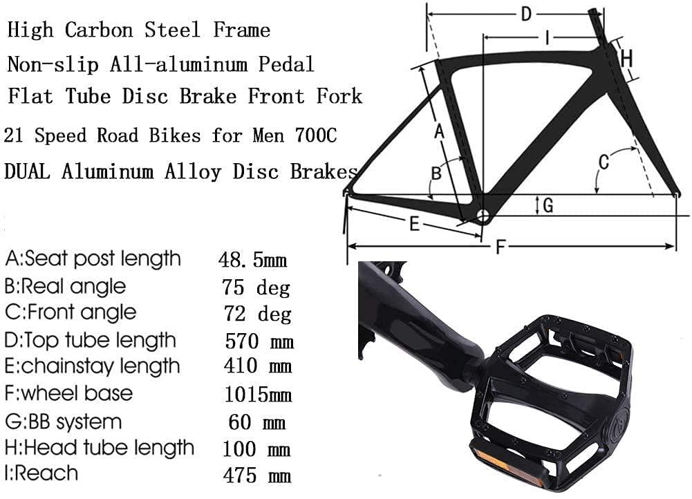 Road Bike 700C Wheels Racing Bicycle with 21 Speed  Derailleur, Dual Disc Brake, Lightweight Outdoor Cycling for Men, Women, Adults