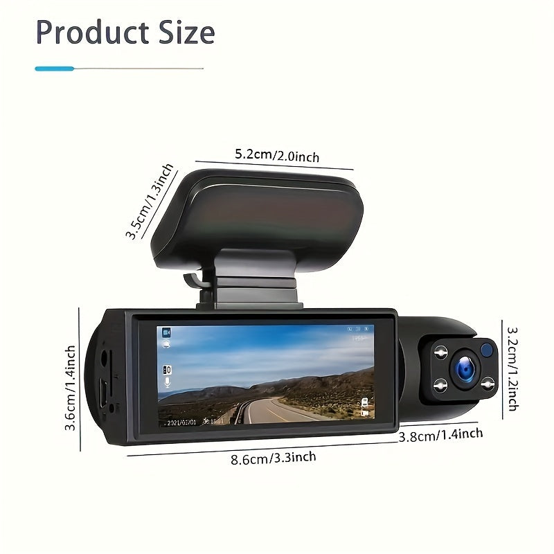 Dash Camera Front And Inside,3.16inchdash Cam 1080P, G Sensor HD Night Vision Loop Recording Wide Angle Car DVR (blue Photodiode Position Is Random)