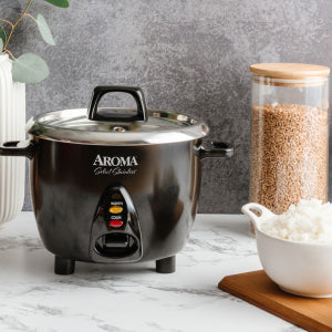 Housewares Select  Rice Cooker & Warmer with Uncoated Inner Pot, 3-Cup(uncooked)/6-Cup(cooked)/ 1.2Qt, ARC-753SGB, Black