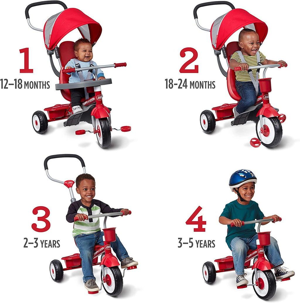 Radio Flyer 4-in-1 Stroll 'N Trike, Red Toddler Tricycle for Ages 1 Year -5 Years, 19.88" x 35.04" x 40.75"
