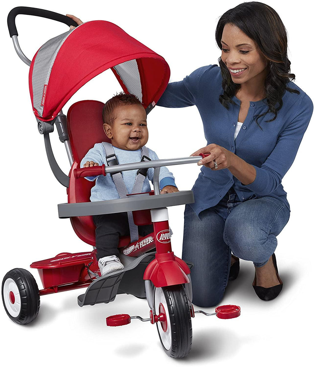 Radio Flyer 4-in-1 Stroll 'N Trike, Red Toddler Tricycle for Ages 1 Year -5 Years, 19.88" x 35.04" x 40.75"