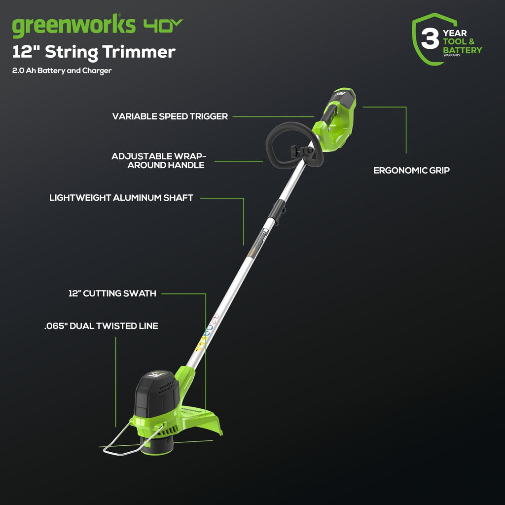 40V Cordless Yard Tool Combo Kit with 2.0Ah Battery &amp; Charger – 12" Auto Feed String Trimmer and 390 CFM Leaf Blower, Lightweight