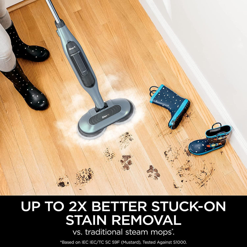 Shark S7000AMZ Steam Mop, Steam &amp; Scrub All-in-One Scrubbing and Sanitizing, Designed for Hard Floors, with 6 Dirt Grip Soft Scrub Washable Pads &amp; 2 Steam Modes, Pure Water Blue