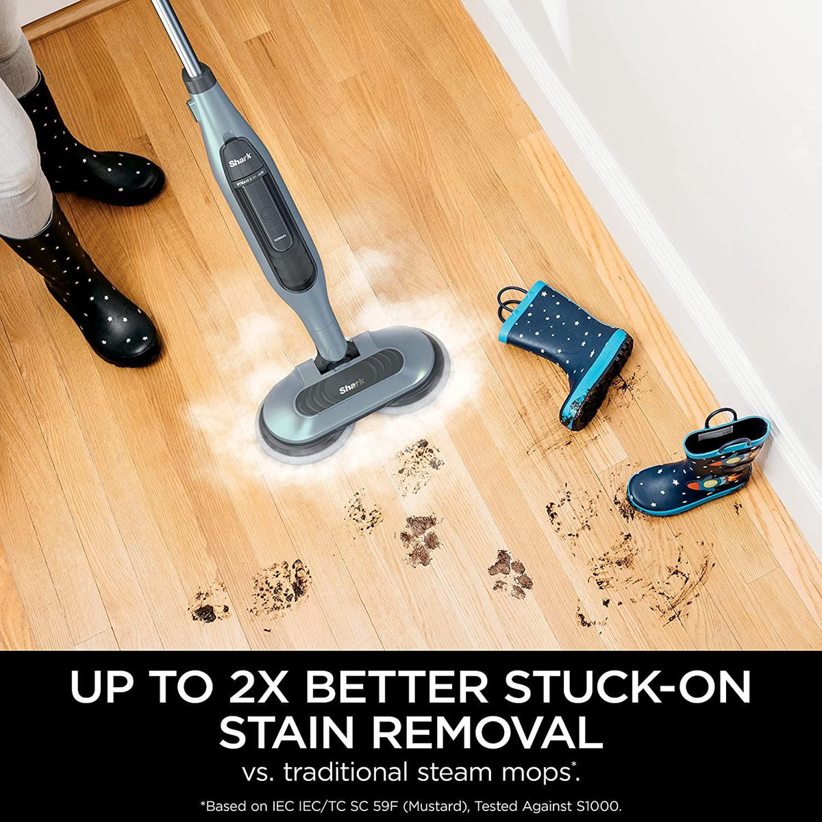 Shark S7000AMZ Steam Mop, Steam &amp; Scrub All-in-One Scrubbing and Sanitizing, Designed for Hard Floors, with 6 Dirt Grip Soft Scrub Washable Pads &amp; 2 Steam Modes, Pure Water Blue