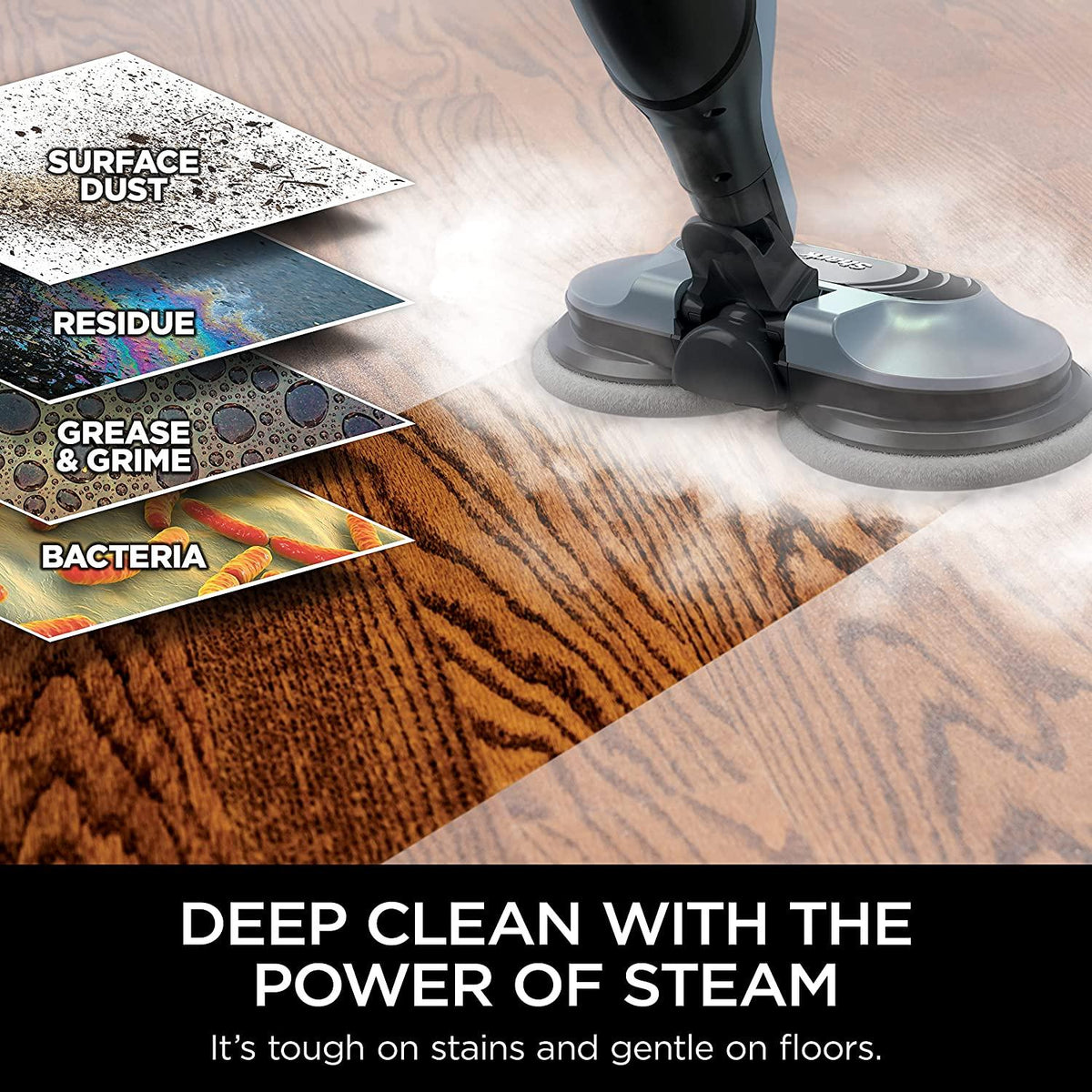 Shark S7000AMZ Steam Mop, Steam &amp; Scrub All-in-One Scrubbing and Sanitizing, Designed for Hard Floors, with 6 Dirt Grip Soft Scrub Washable Pads &amp; 2 Steam Modes, Pure Water Blue