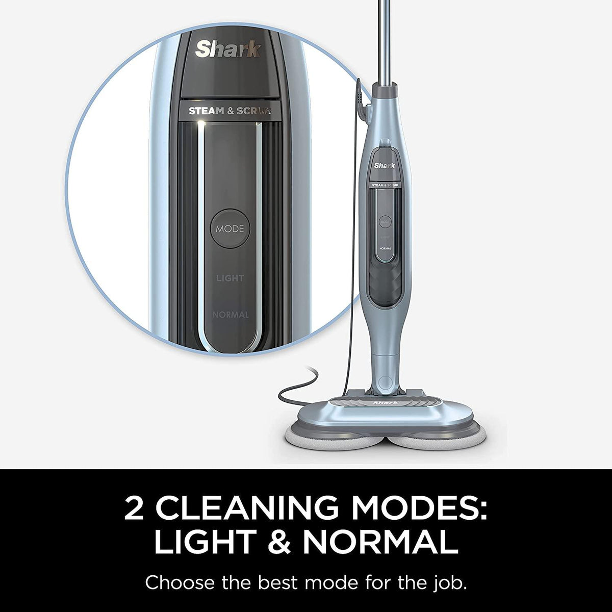 Shark S7000AMZ Steam Mop, Steam &amp; Scrub All-in-One Scrubbing and Sanitizing, Designed for Hard Floors, with 6 Dirt Grip Soft Scrub Washable Pads &amp; 2 Steam Modes, Pure Water Blue