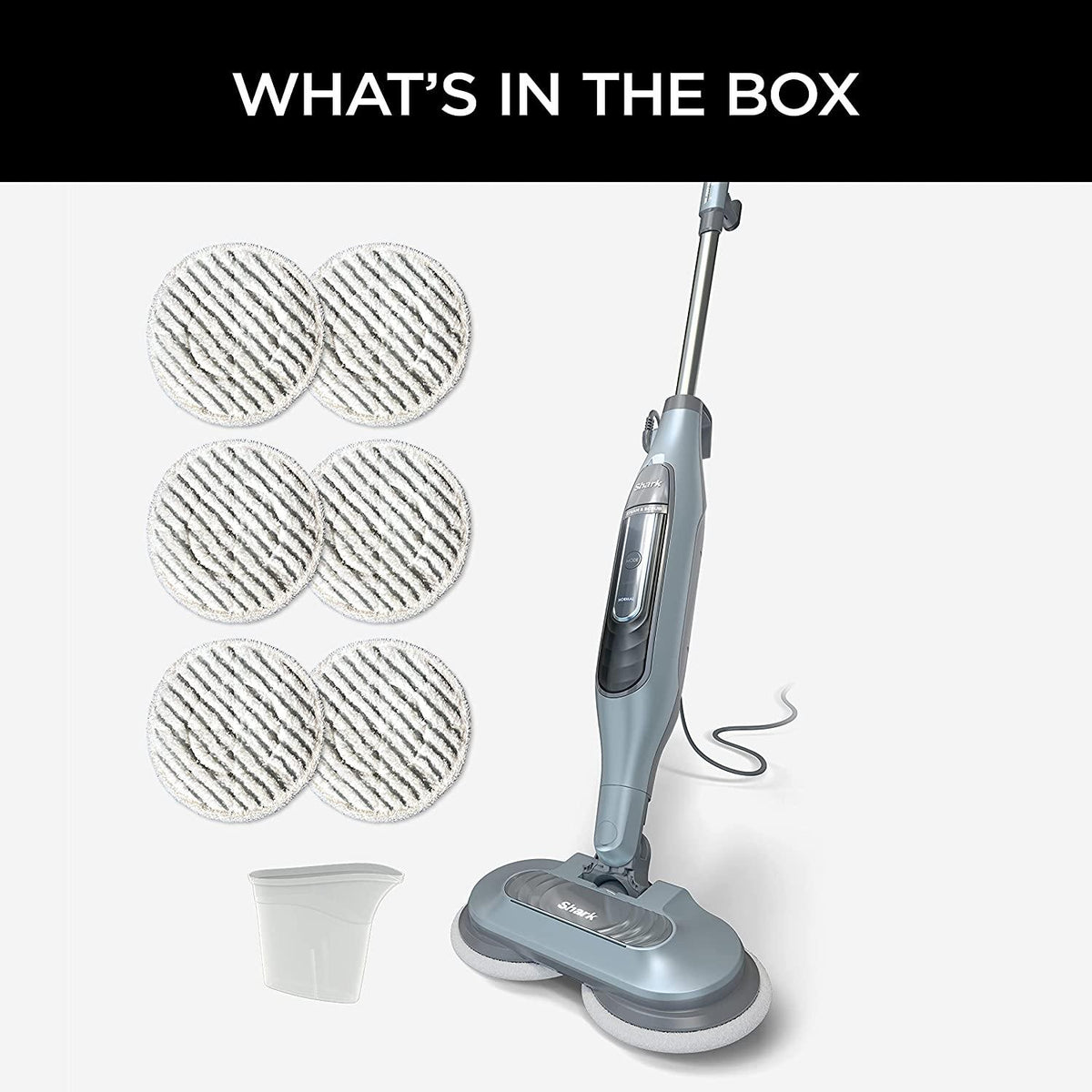 Shark S7000AMZ Steam Mop, Steam &amp; Scrub All-in-One Scrubbing and Sanitizing, Designed for Hard Floors, with 6 Dirt Grip Soft Scrub Washable Pads &amp; 2 Steam Modes, Pure Water Blue