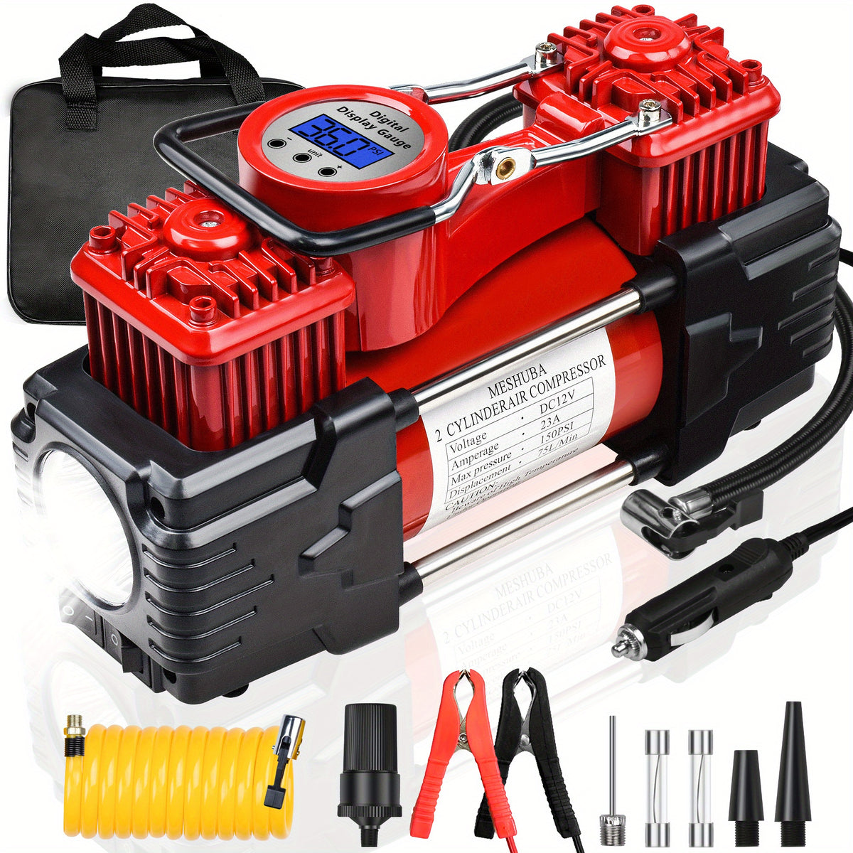 Twin Cylinder Air Compressor, 12V Portable Heavy Duty Tire Inflator With Digital GauCar Pump Auto Shut-Off For Vehicle, Bicycle And Other