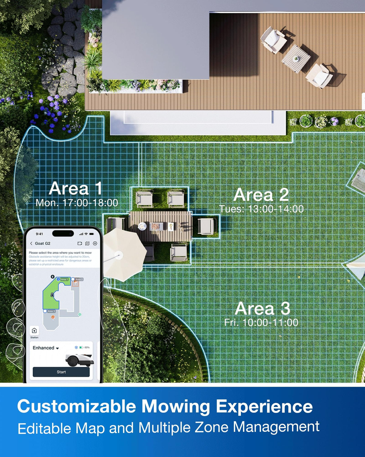 Goat O1000 RTK Robot Lawn Mower, Perimeter Wire Vision Robotic Lawnmower for 1/4 Acres Lawn, Automated Mapping, APP Control, 3D Obstacle Avoidance, Zero-EdCutting