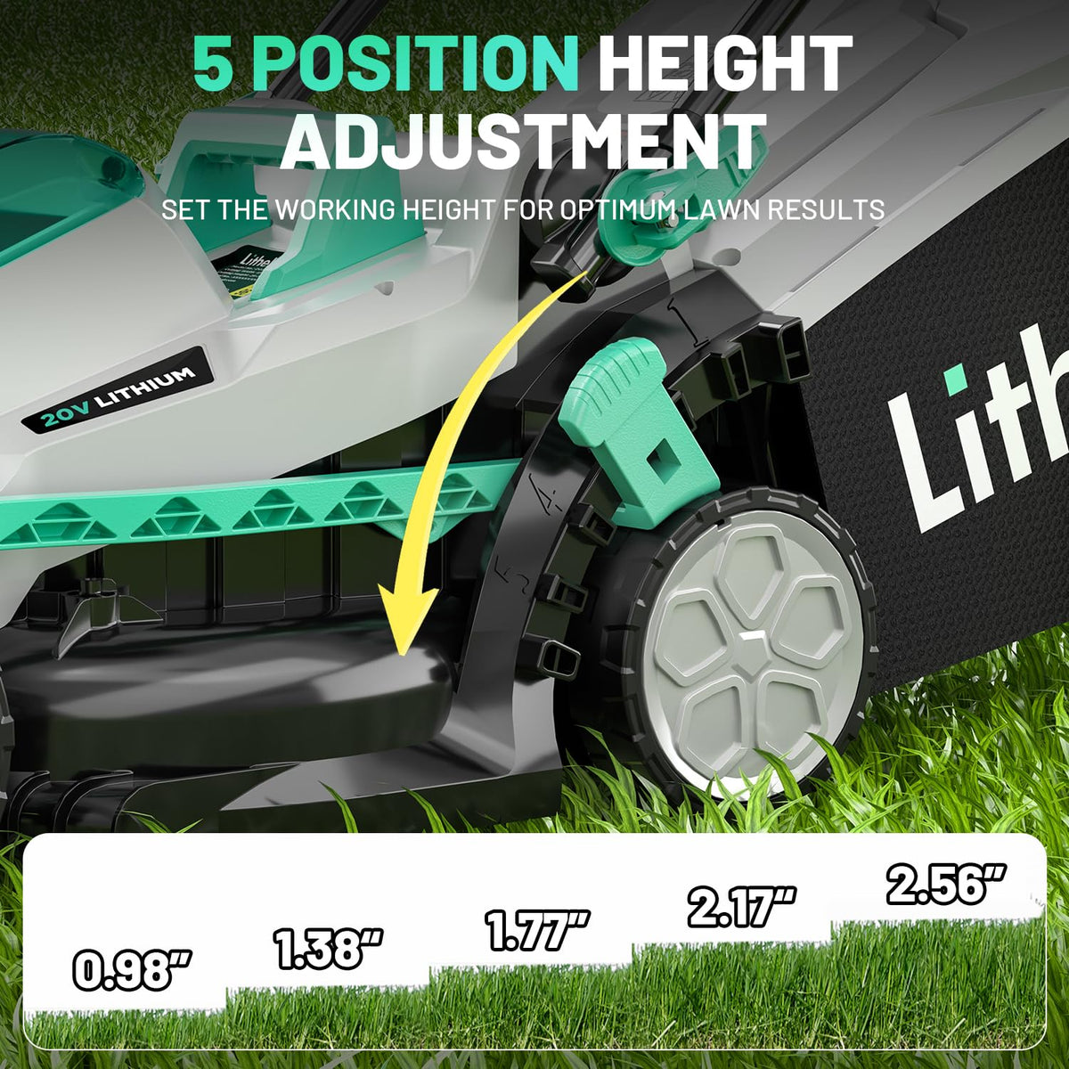 20V 13" Cordless Lawn Mower, Electric Lawn Mowers for Garden, Yard and Farm, 5 Heights, with Brushless Motor, 4.0Ah Battery &amp; Charger Included