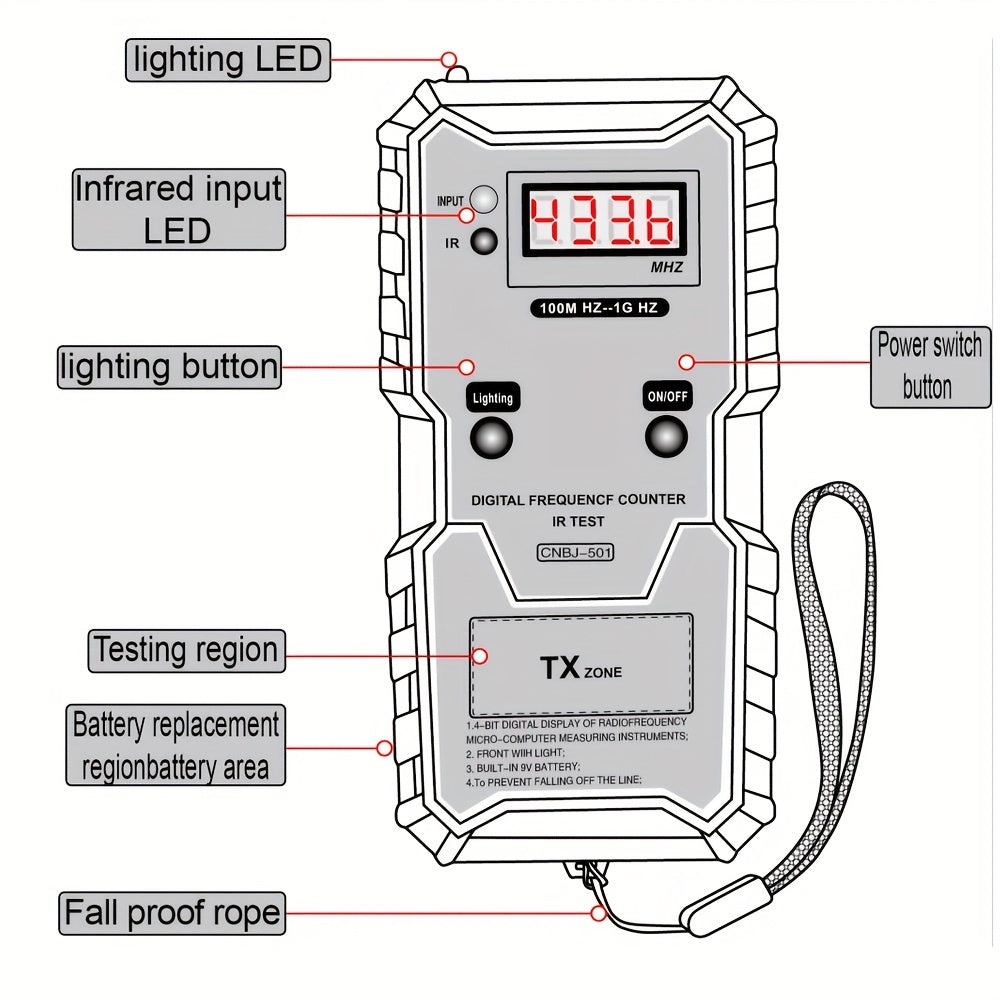 Car Remote Keys Infrared Frequency Tester 3937.01inch-1GHZ 4-bit Digital Electronic Infrared Frequence Counter Test Instrument