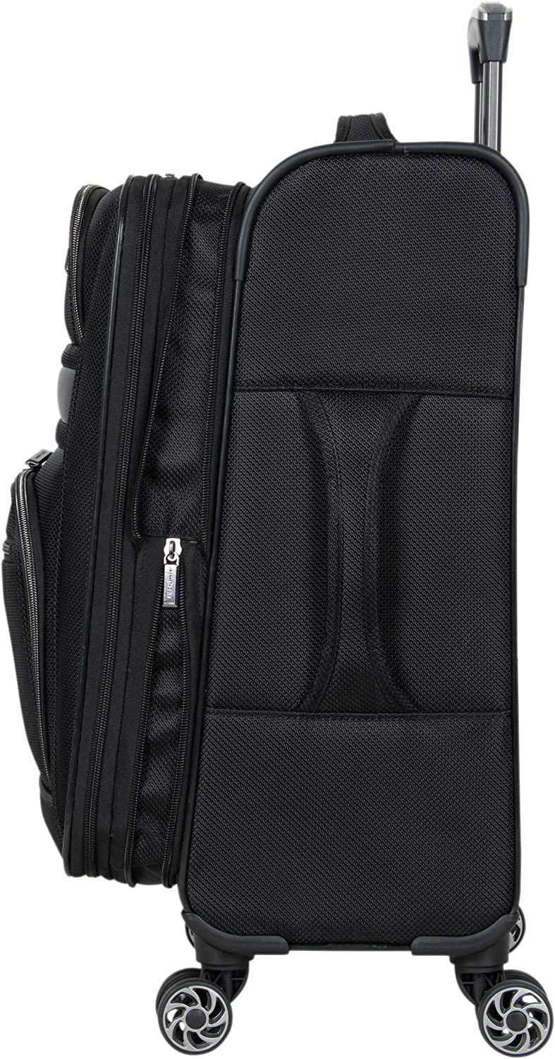 Rugged Roamer Luggage Collection Lightweight Softside Expandable 8-Wheel Spinner Travel Suitcase Bag, Black, 2-Piece (20" Carry-On / 28" Check Size)
