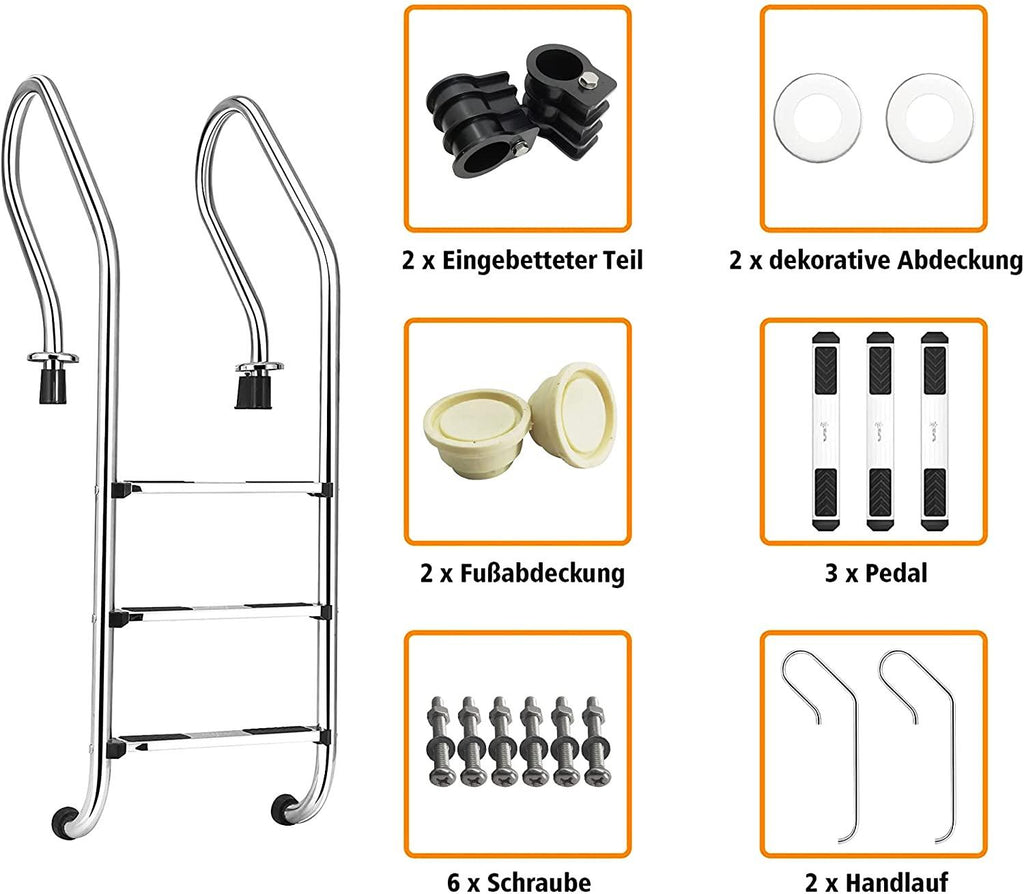 Yu Liao Pool Ladder,Stainless Steel 3‑Step Ladder Non Slip Above Ground Pool Ladder,for Private and Large Swimming Pools